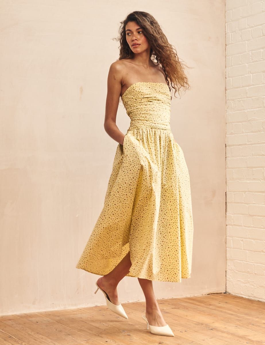 Yellow Ditsy Floral Bandeau Felicity Midi Dress | Nobody's Child