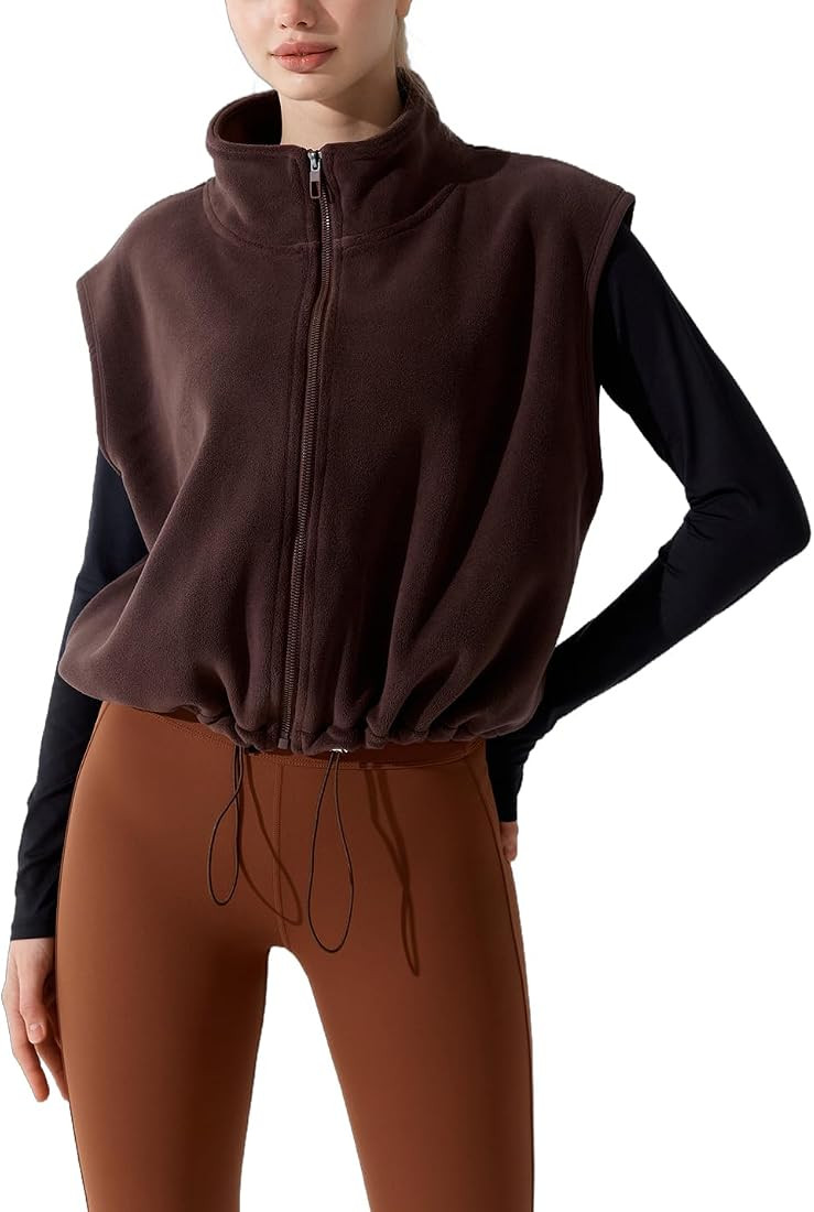 Women's Full Zip Fleece Short Vest Warm Winter Sleeveless Stand Collar Sherpa Crop Coat | Amazon (US)