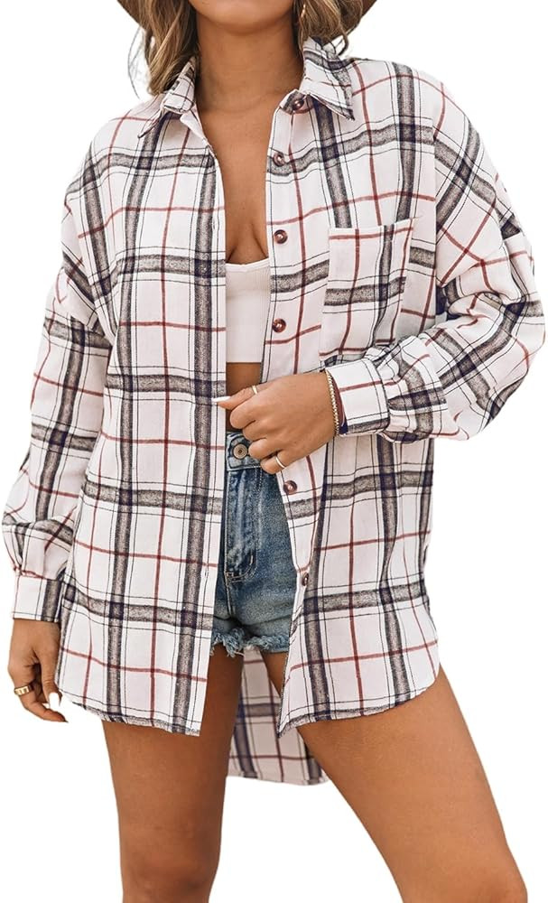 SELINK Shacket Jacket for Women Casual Oversized Plaid Pattern Shacket with Slits Long Sleeve Shi... | Amazon (US)