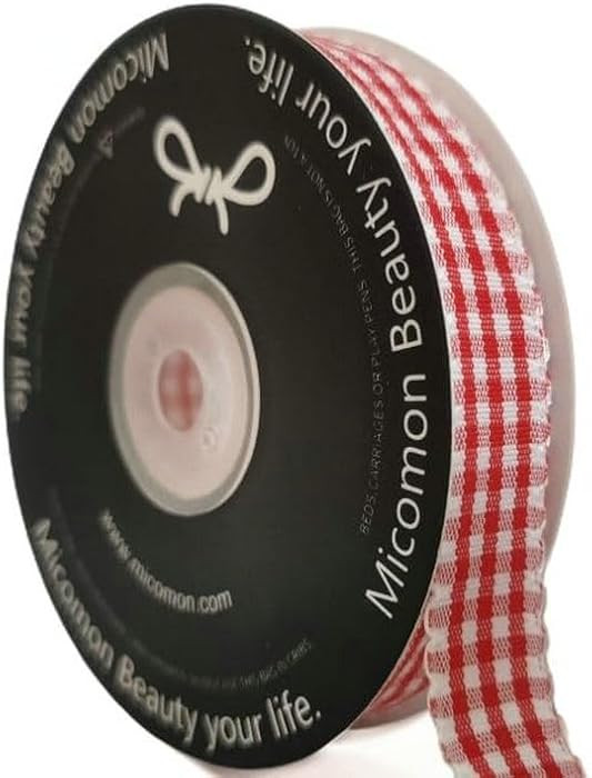 25 Yards Red and White Gingham Ribbon Taffeta Plaid Ribbon with Rick Rack Zig Zag RIC Rac Edge Ch... | Amazon (US)