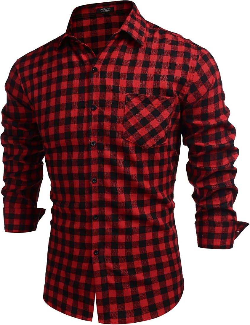 COOFANDY Men's Casual Long Sleeve Plaid Button Up Shirts Regular Buffalo Plaid Dress Shirt with P... | Amazon (US)