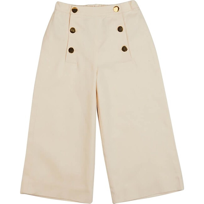 Wide Leg Front Button Trousers, Beige | Maisonette