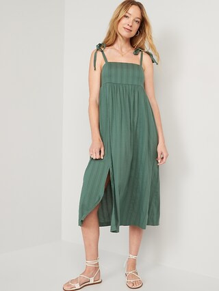 Tie-Shoulder Dobby Midi Babydoll Swing Dress for Women | Old Navy (US)