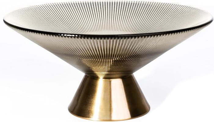 Tapered Glass Decorative Bowl (Coffee Brown), 9.8 Inches Handblown Striped Design Fruit Bowl with... | Amazon (US)