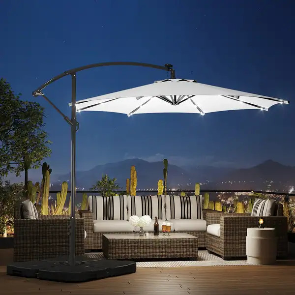 10 Ft. Solar Power Lighted Patio Umbrella with Base Stand - Bed Bath & Beyond - 33361817 | Bed Bath & Beyond