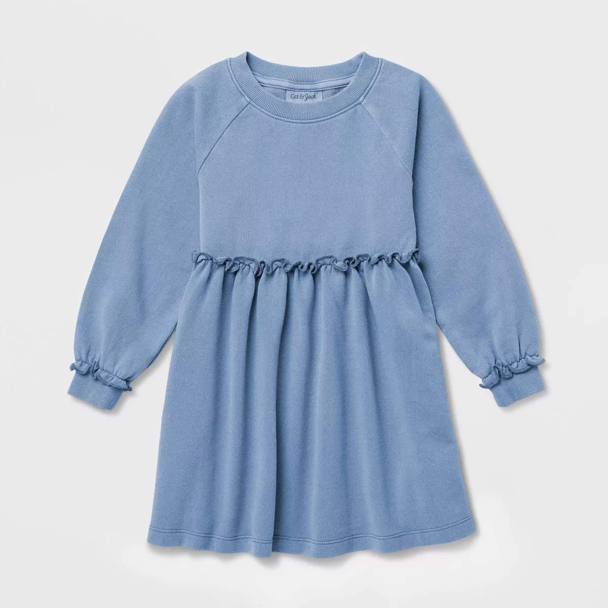 Toddler Girls' Solid French Terry Long Sleeve Dress - Cat & Jack\u2122 Blue 18M | Target