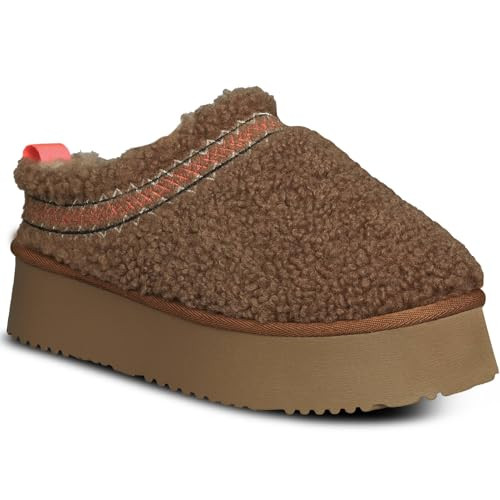 Platform Braid Slippers Fluffy Warm Fur-lined Mini Platform Slippers Fuzzy Anti-Slip Snow Boots f... | Amazon (US)