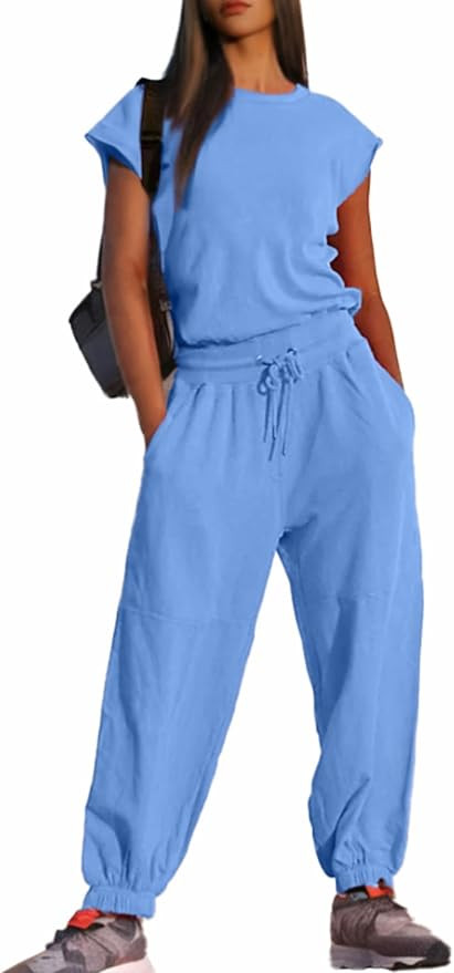 Glamaker Women's Casual Sleeveless One Piece Jumpsuits Loose Open Back Workout Onesie Summer Outf... | Amazon (US)