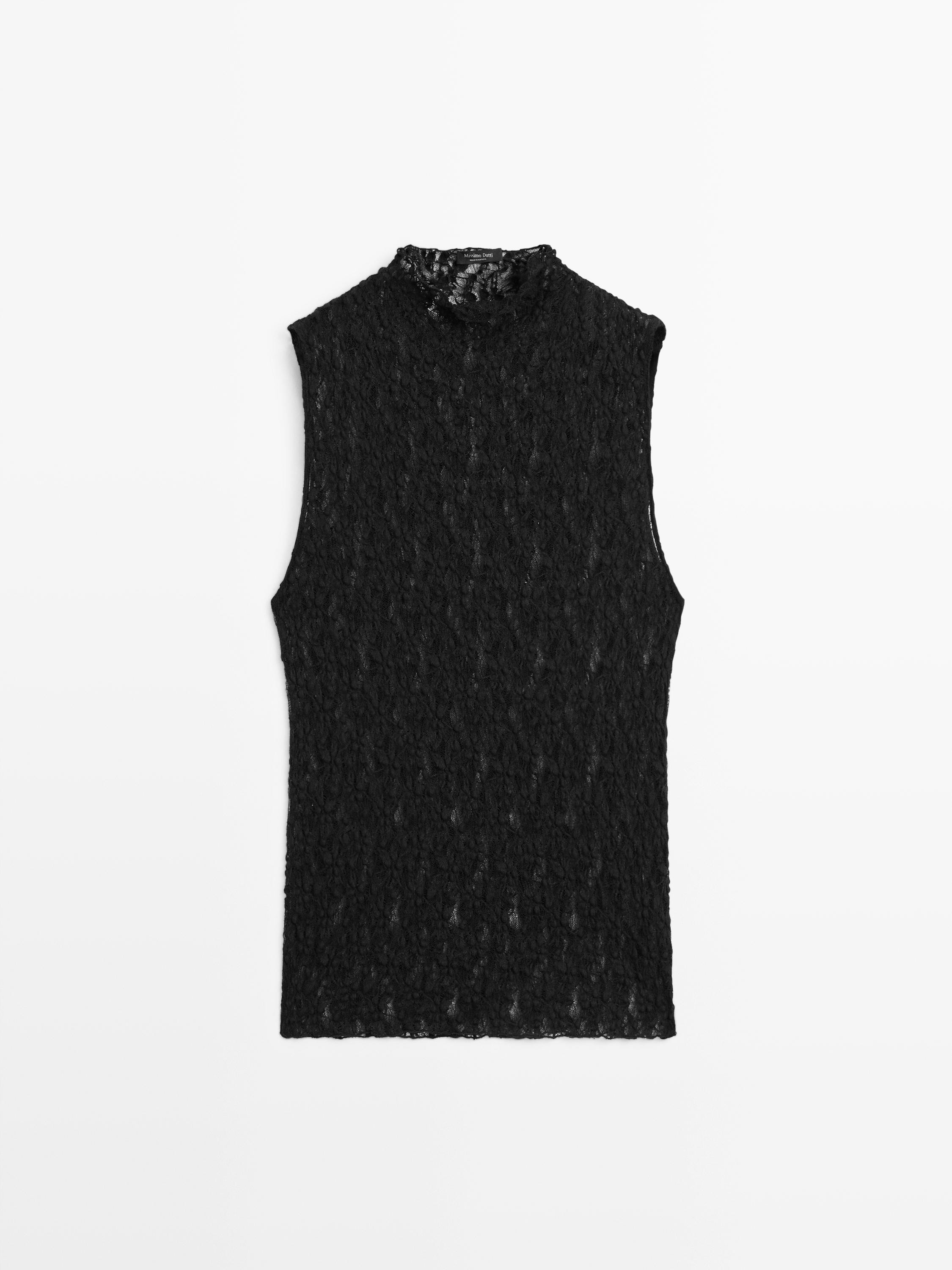 Sheer lace top | Massimo Dutti UK