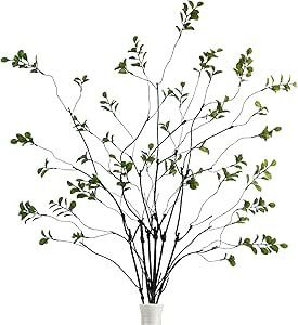 6 Pcs Faux Greenery Stems, 37" Tall Fake Ficus Twig Stems Plants Artificial Greenery Stems Branch... | Amazon (US)