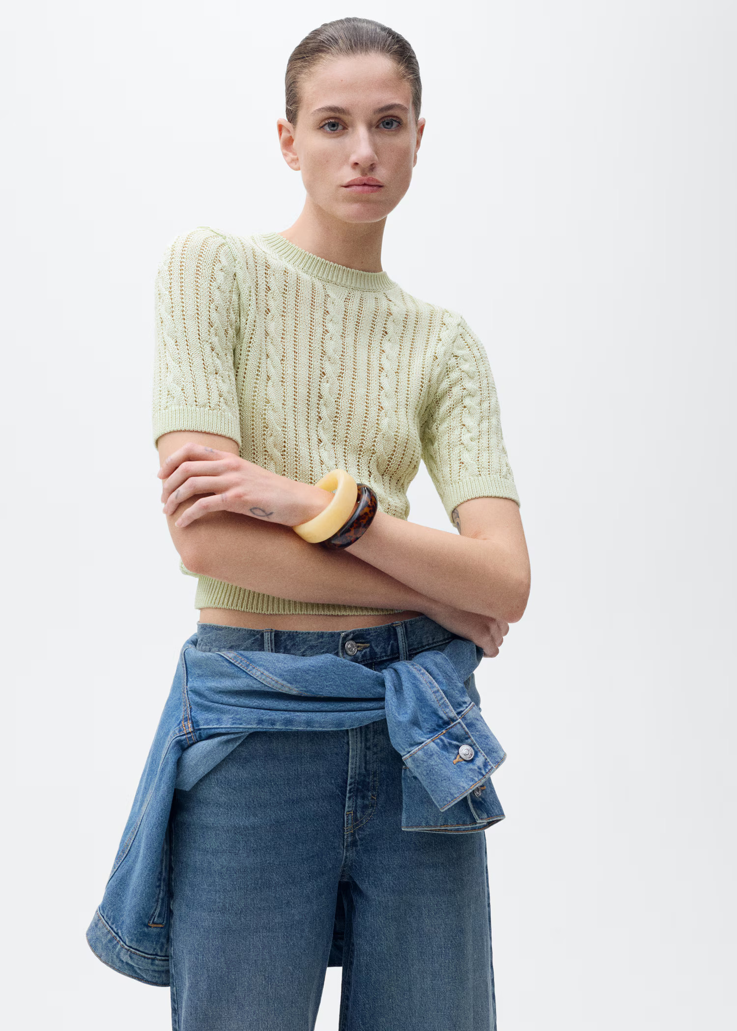 Short-sleeved cable-knit sweater - Women | MANGO USA | Mango (US/MX/AU)