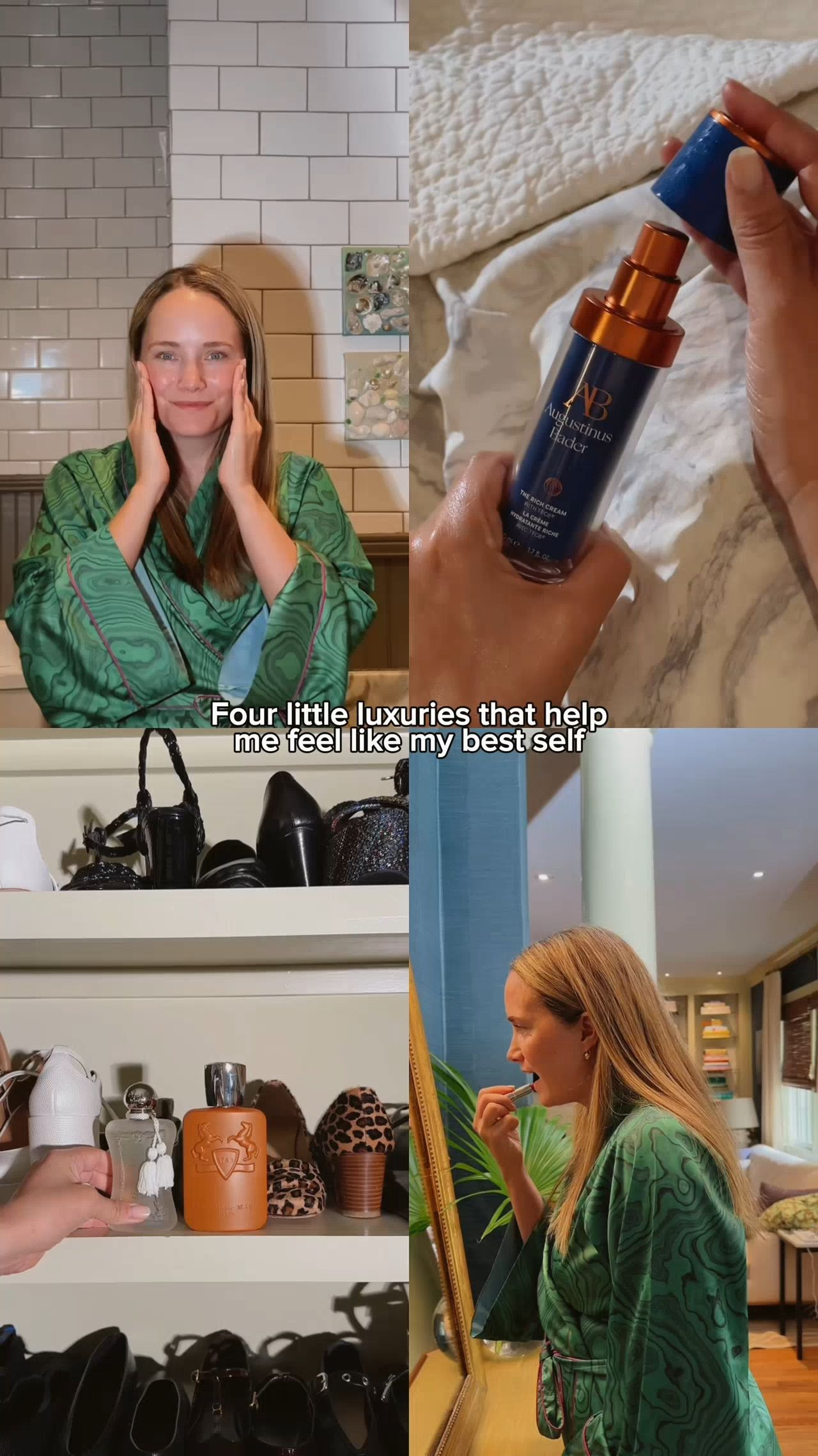 There are some days when I just feel my age and it always amazes me how transformative pausing for even just a moment to do something nice for myself can be. Whether it's spritzing on perfume when I'm working from home, taking the extra minute to massage my face when I'm doing my nightly skincare, or applying a swipe of my favorite lipstick . . . these things help me get back to me, even on the busiest and most stressful days. Here are four faves from @bluemercury that help me pause and reinvent myself to show up as my best self, all in under a minute

@tataharper's oil cleanser. A longtime favorite: super nourishing, takes all of my makeup off, smells amazing. When I have the time, I like to spend an extra minute to really massage it in.

@augustinusbader's rich cream. I will always invest in this moisturizer as it is the best of the best and does everything (hydration, anti-aging) in a single step. Sometimes I'll pair it with a favorite serum, other times it's all I'll use.

@chantecaille's lip crème in "chrysanthemum." A super creamy, hydrating lipstick in the perfect rosy pink. It surrounds my lips in a cloud of moisture and makes me feel prettier in an instant.

A spritz of perfume. Fragrance always makes me feel better. It's transportive, and such a mood booster. Right now I'm loving @parfumsdemarly's Althair (fresh vanilla) and Valaya (bergamot and fresh peach) scents. 

#bluemercury #BluemercuryPartner #Ad  

#bluemercuryupnext

#LTKSeasonal #LTKOver40 #LTKBeauty