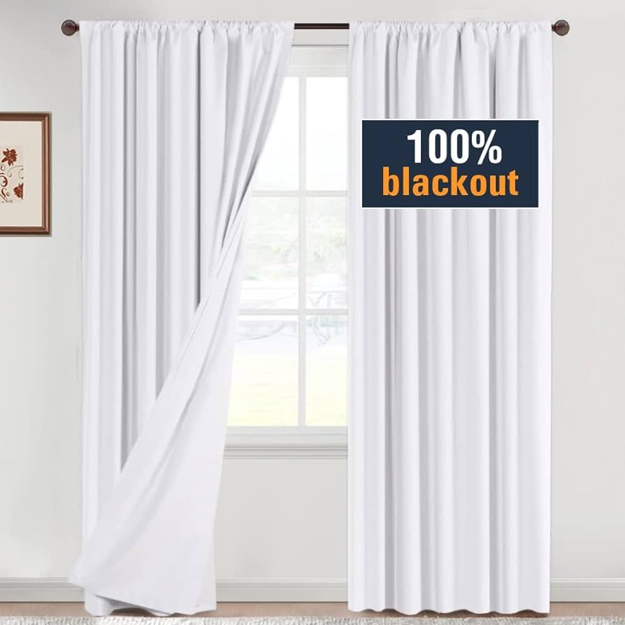 Amazon.com: H.VERSAILTEX 100% Blackout White Curtains 84 Inches Long Full Light Blocking Curtain ... | Amazon (US)
