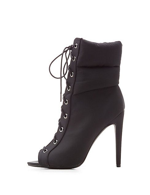 Qupid Lace-Up Puff Ankle Booties | Charlotte Russe