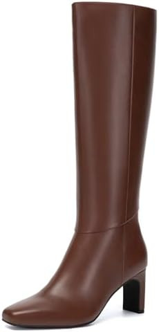 Athlefit Knee High Boots for Women Square Toe Chunky Heeled Tall Boots with Side Zipper | Amazon (US)