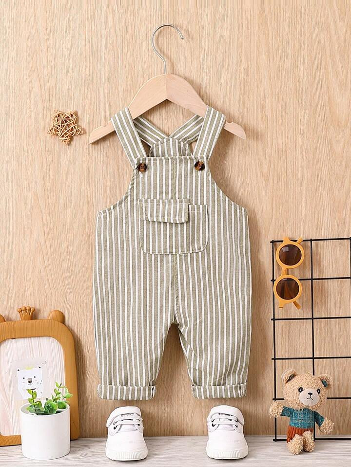 Baby Boy Striped Flap Pocket Overall Jumpsuit | SHEIN