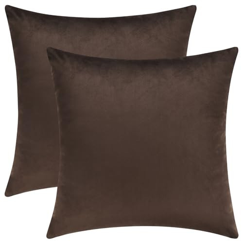Mixhug Set of 2 Cozy Velvet Square Decorative Throw Pillow Covers for Couch and Bed, Coffee Brown, 18 x 18 Inches | Amazon (US)