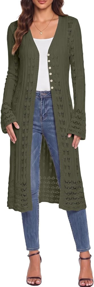 Sidefeel Womens Long Cardigans Lightweight Kimonos Long Sleeve Sweaters | Amazon (US)