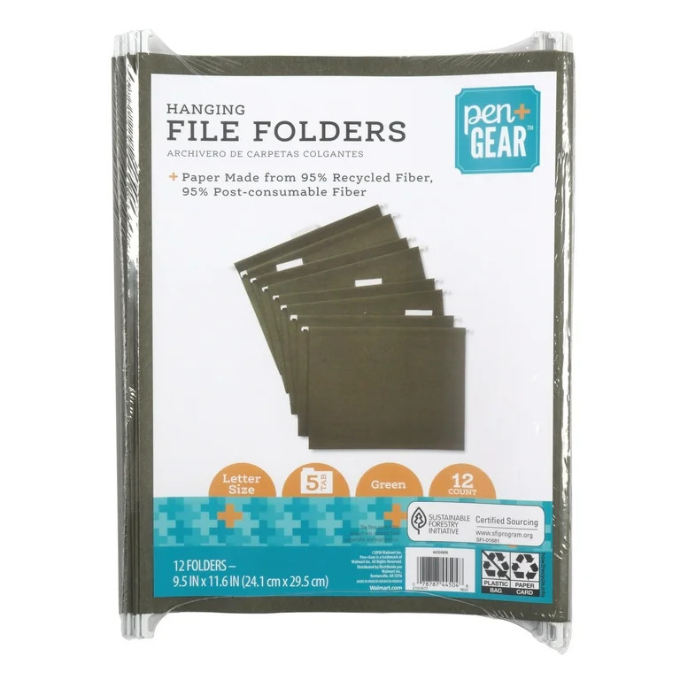 Pen+Gear Hanging File Folder, Standard Green, Letter 12 Per Pack | Walmart (US)