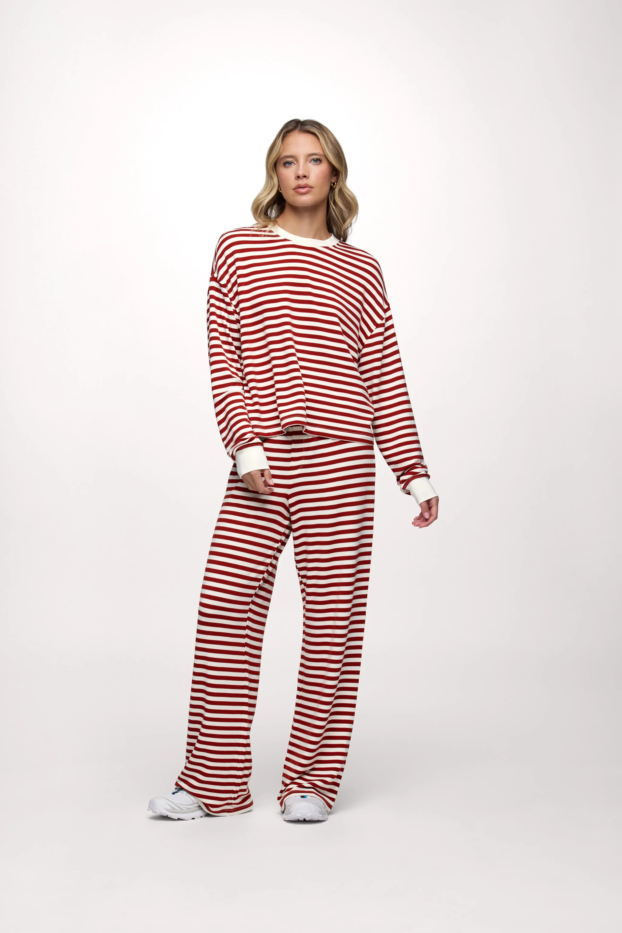 Boyfriend Stripe Pant | Scarlet White Stripe | nuuds