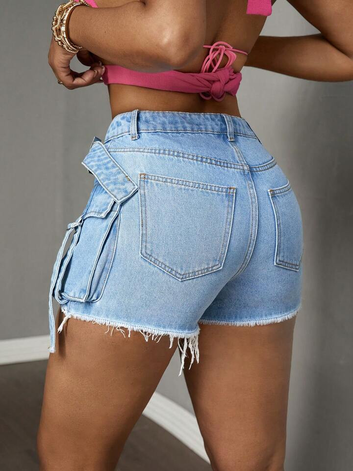 SHEIN Slayr Falda pantalón informal de mezclilla con cintura media para mujer con diseño de heb... | SHEIN