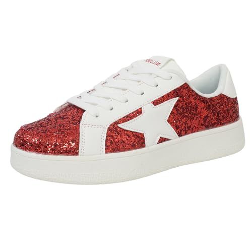 Women's Fashion Star Sneaker Low Top Comfortable Cushioned Fashion Sneakers Lace Up Glitter Platf... | Amazon (US)