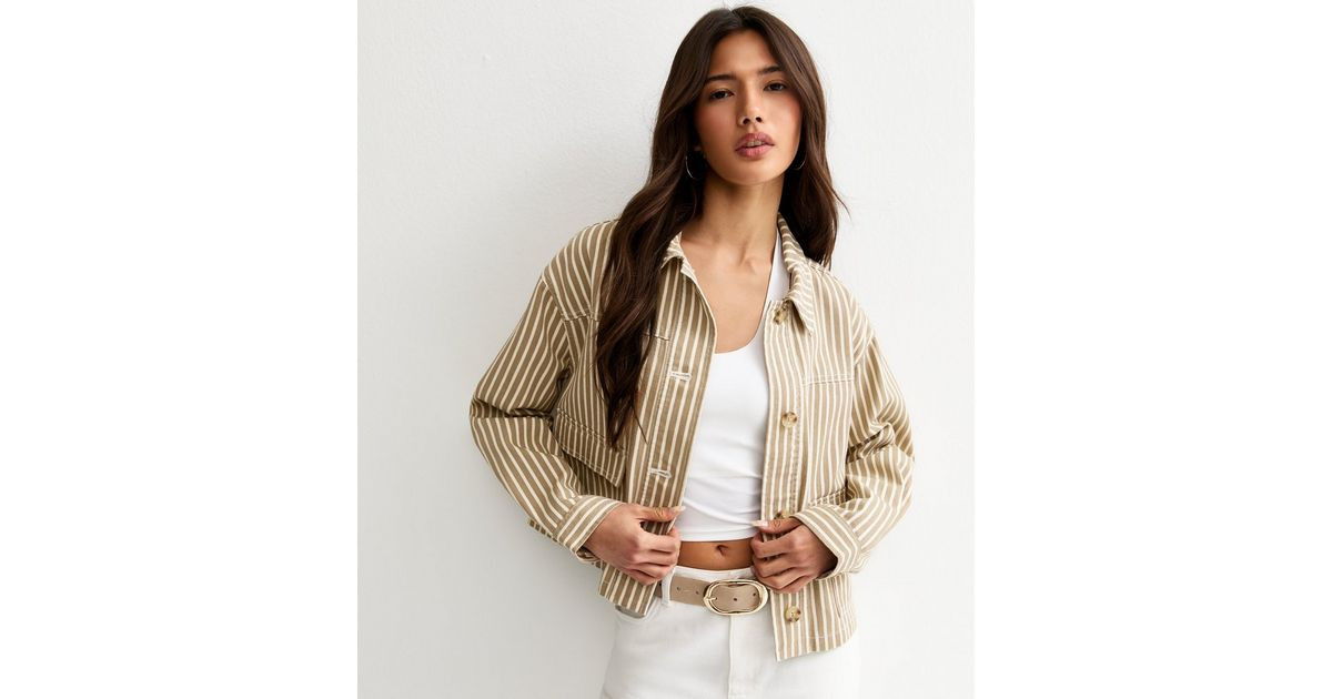 Light Brown Twill Cropped Pinstripe Shacket | New Look | New Look (UK)