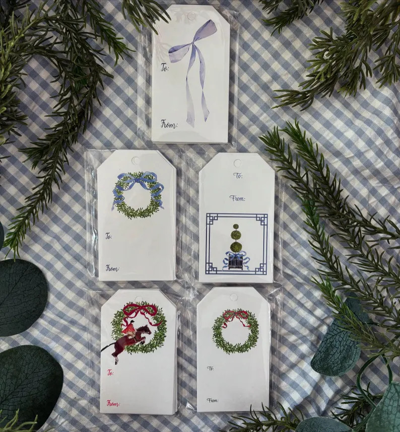 Set of 10 Holiday or Hydrangea Peony Gift Tags With Coordinating String. Assorted Designs. Preppy... | Etsy (US)