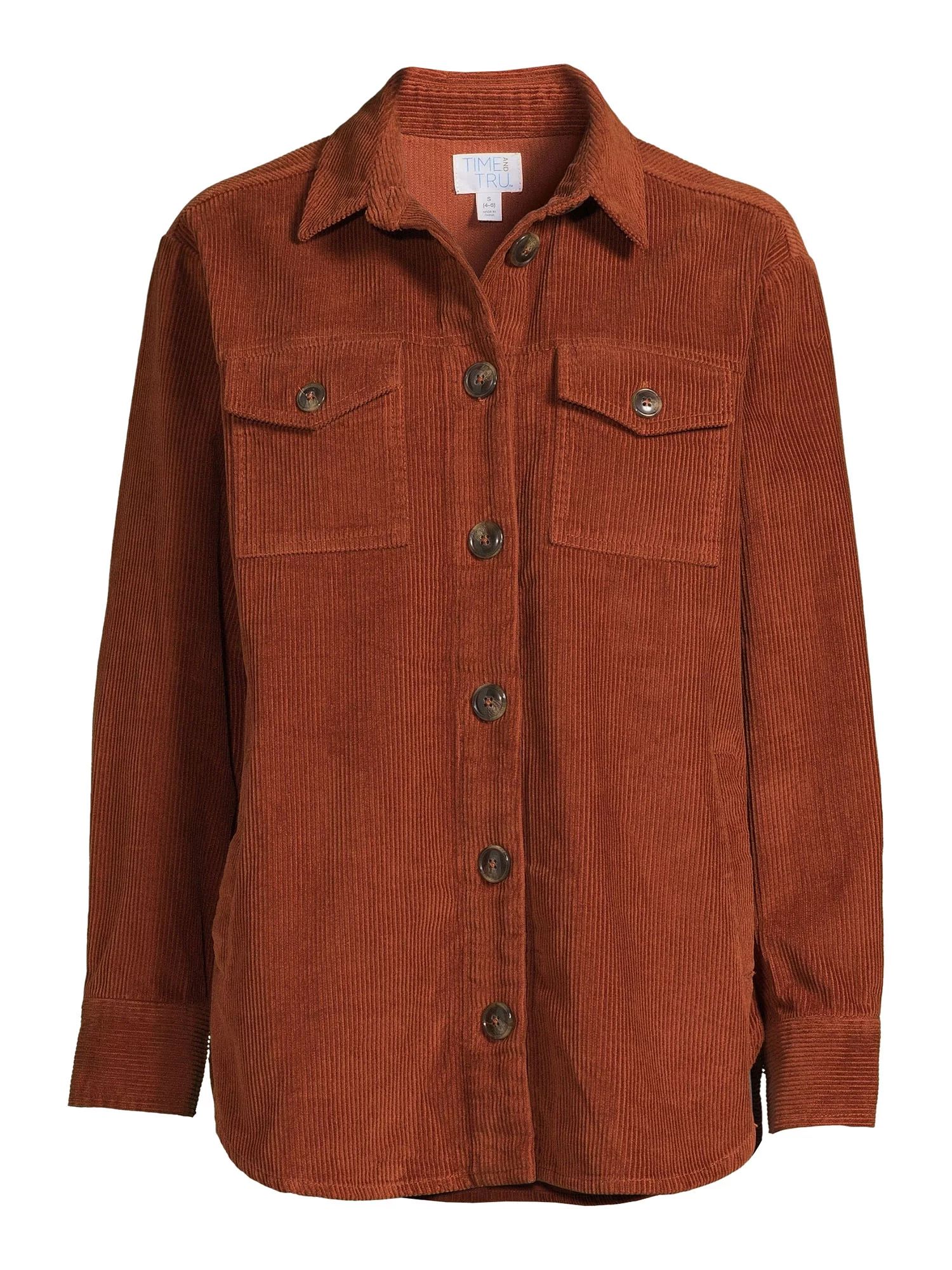 Time and Tru Women's Corduroy with Buttons Shacket | Walmart (US)