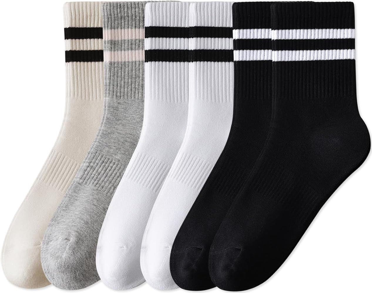 DIBAOLONG Womens Striped Crew Socks Cotton Cozy Socks for Women Cute Soft Above Ankle Sock 6 Pair... | Amazon (US)