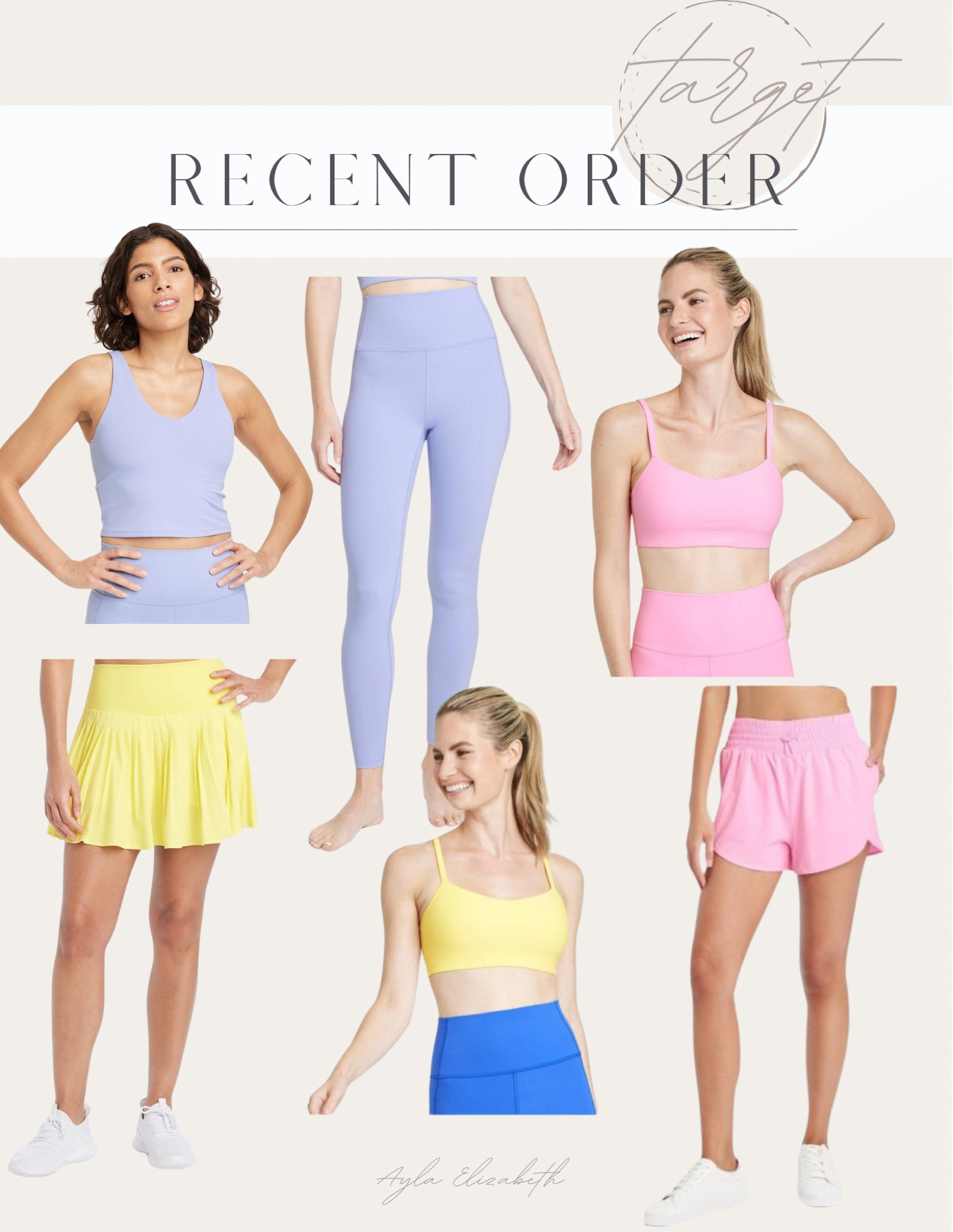 Recent target order! I did a size small in everything except for the lavender top, I did an xs! #target #newarrivals #athletic 

#LTKfindsunder50 #LTKfindsunder100 #LTKfitness