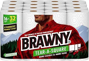 Brawny® Tear-A-Square® Paper Towels, 16 Double Rolls = 32 Regular Rolls | Amazon (US)