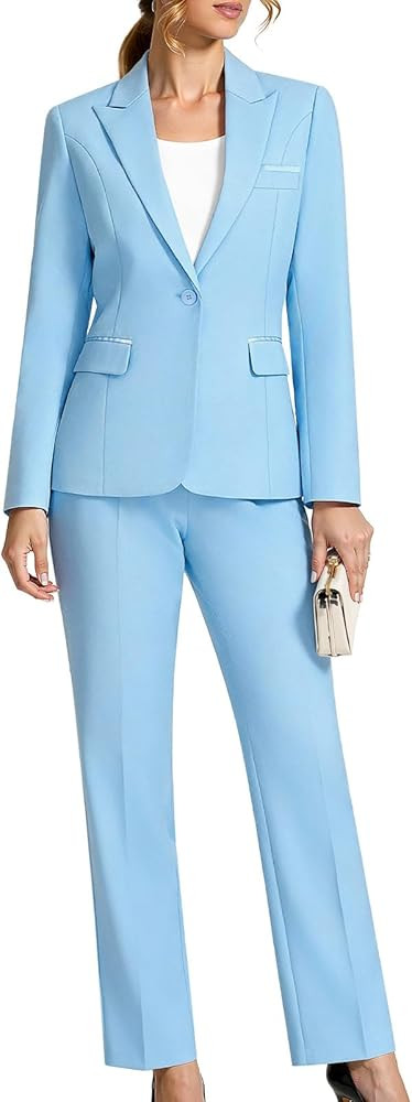 Women's 2 Piece Business Office Suit Lady Peaked Lapel Slim Fit One Button Blazer Jacket and Pant... | Amazon (US)