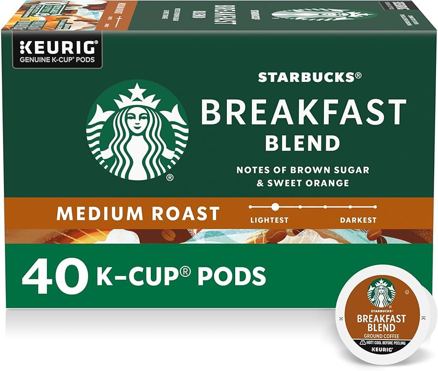 Starbucks K-Cup Coffee Pods, Medium Roast Hot or Iced Coffee, Breakfast Blend, 40 Keurig Pods | Amazon (US)