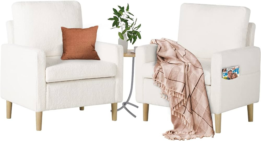 TYBOATLE Cream White Accent Chair for Bedroom | Set of 2 | Fabric | Modern, Mid-Century | Furry, ... | Amazon (US)