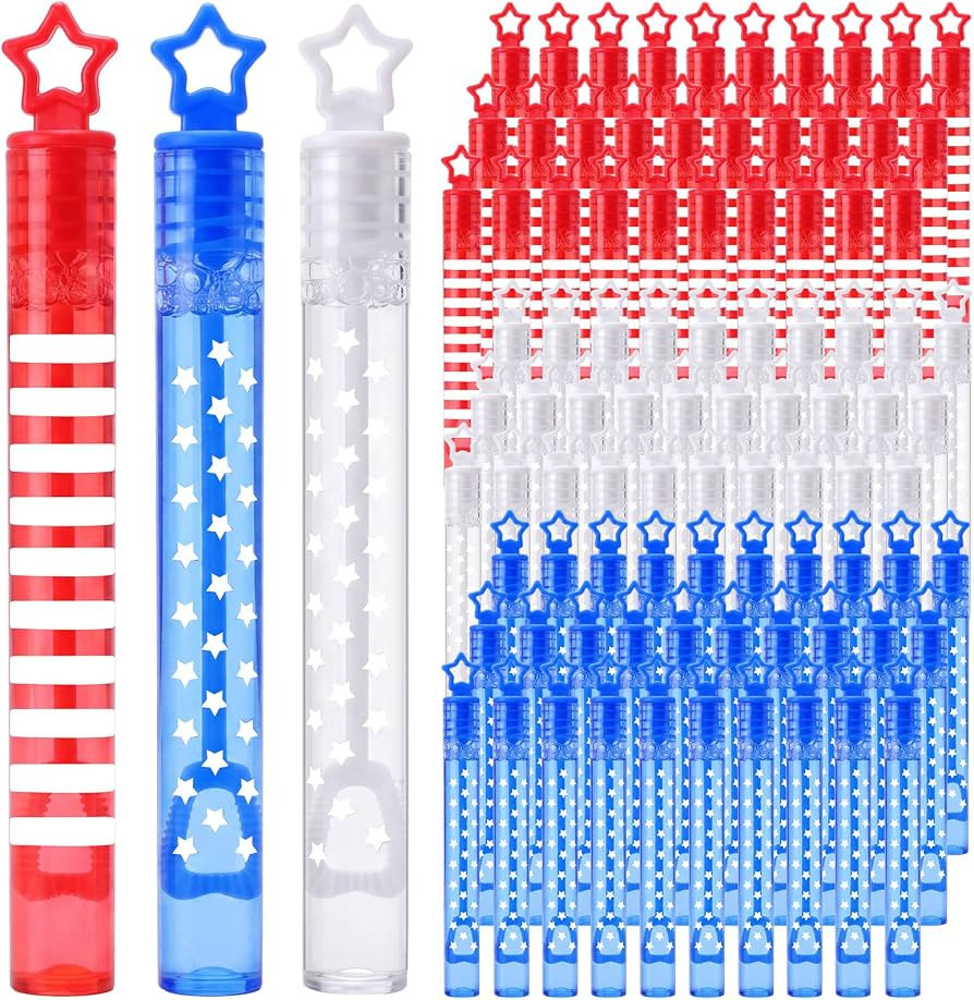 96 Pack 4th of July Party Favors Patriotic Bubble Wands Bulk USA Red White and Blue Star Bubbles ... | Amazon (US)
