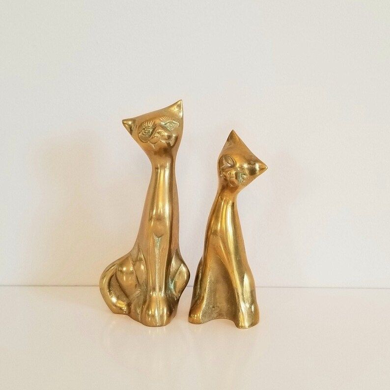 Brass Cat Pair, 7" tall, Mid Century Brass Cats, Brass Cat Couple, Brass Cats | Etsy (US)
