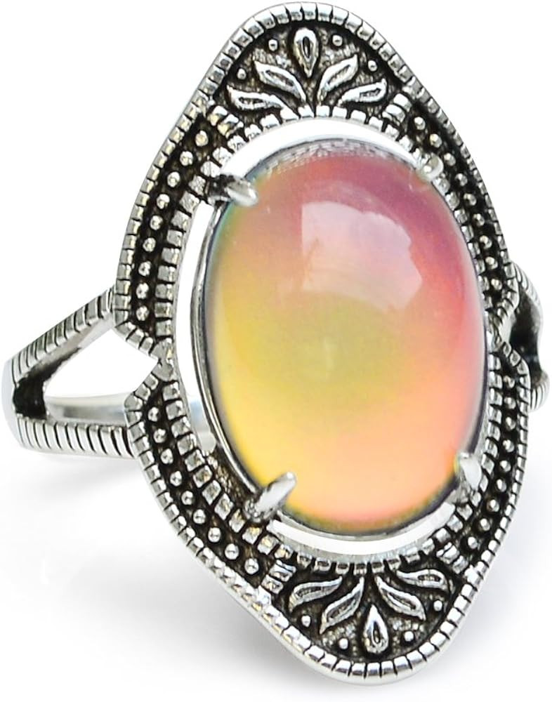 FUN JEWELS Vintage Style Antique Silver Plating Brass Oval Stone Color Change Mood Ring Size Adju... | Amazon (US)