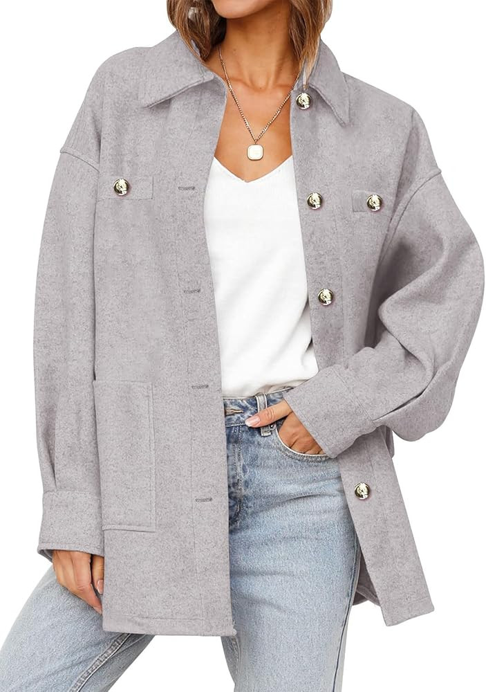 Dokotoo Women's Fall Oversized Long Sleeve Shacket Jackets 2024 Button Down Coats with Pockets | Amazon (US)