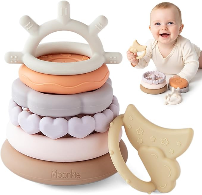 Moonkie Stacks of Circles Soft Teething Toy | Educational Learning Baby Toy | Stacking Ring Toys ... | Amazon (US)
