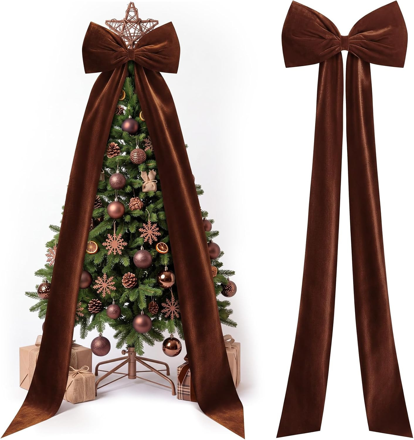 Knitgrip Brown Extra Large Velvet Bow Christmas Tree Topper, 118 Inch | Amazon (US)