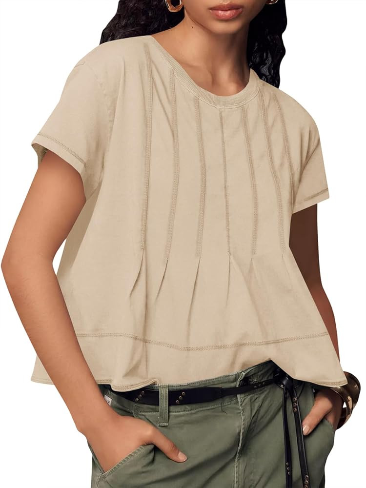 Tankaneo Womens Babydoll Tops Short Sleeve Peplum Pleated Summer T-Shirts Casual Loose Fit Flowy ... | Amazon (US)