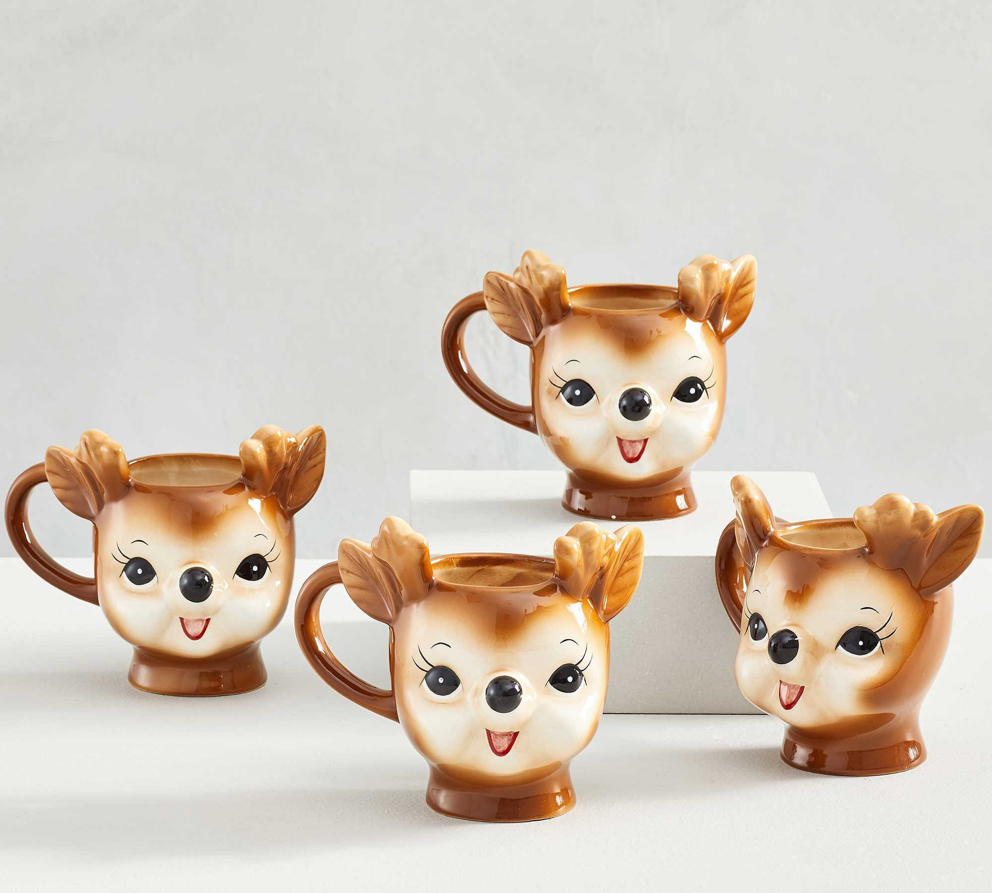 Cheeky Reindeer Ceramic Mugs - Set of 4 | Pottery Barn (US)