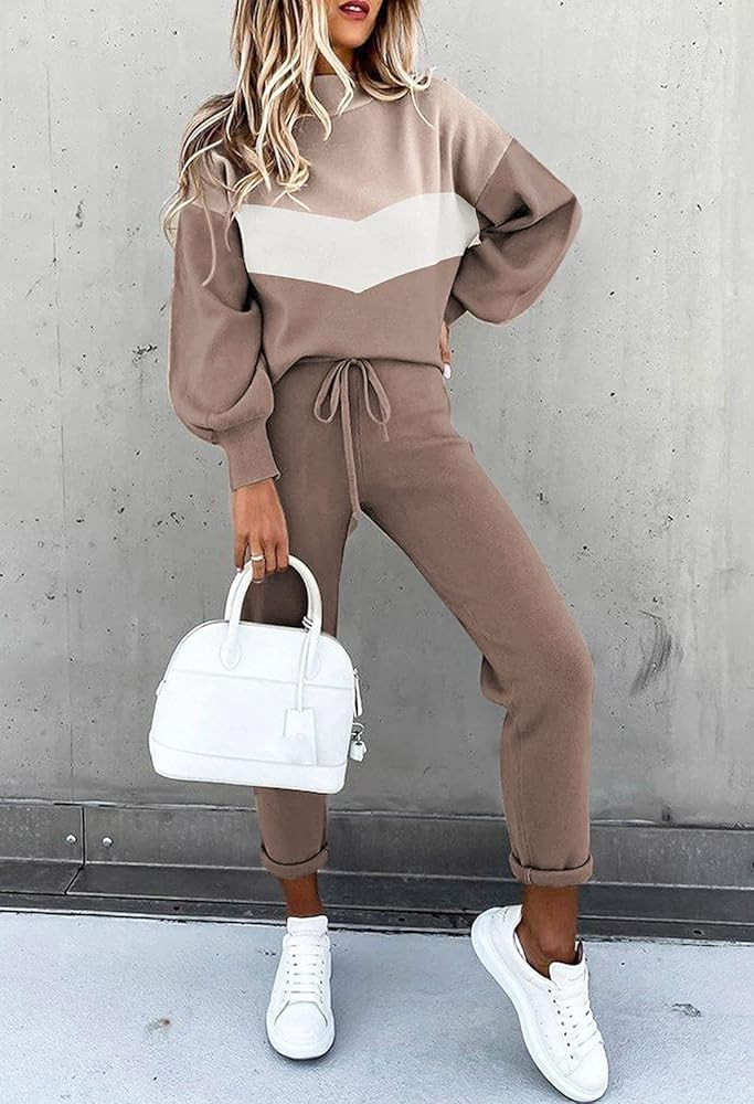 Fixmatti Women's 2 Piece Outfits Long Sleeve Pullover Sweatshirt Jogger Pants Sweatsuit | Amazon (US)