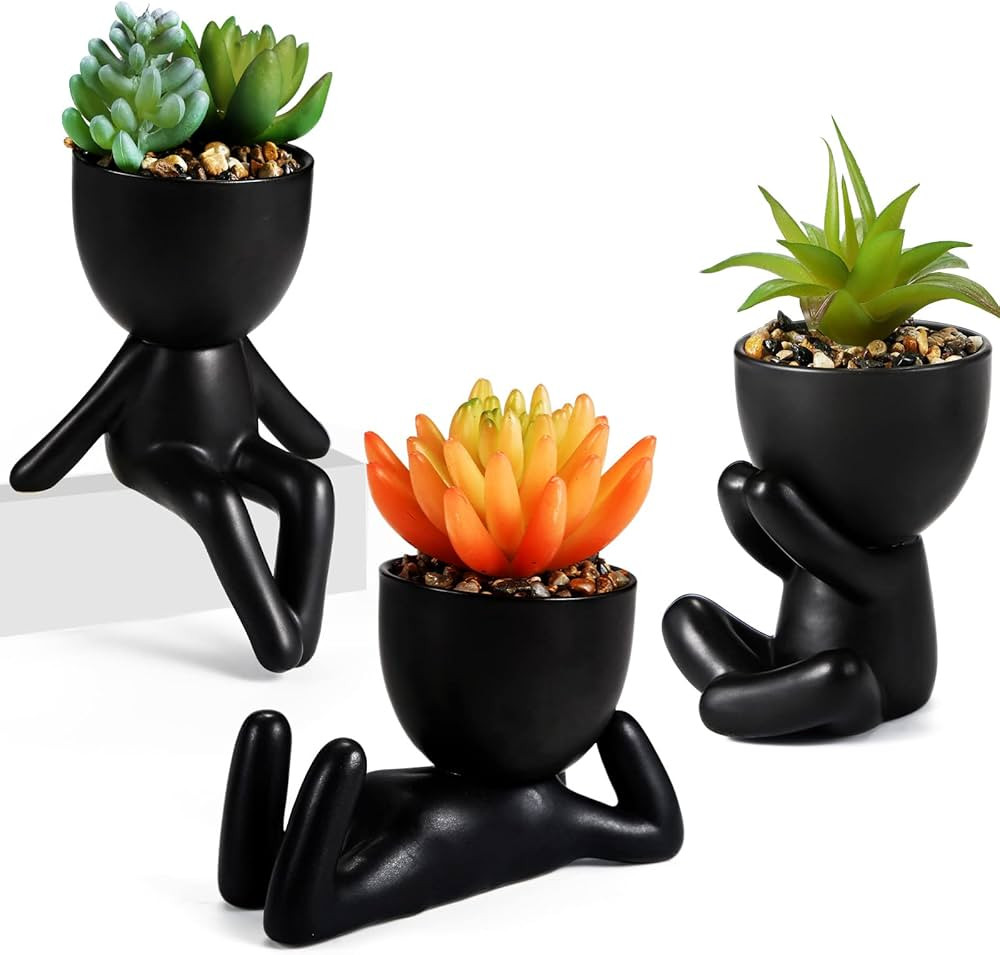 Fake Succulents Plants Artificial Set of 3, SUTINE Small Fake Plants in Human Shaped Ceramic Pots... | Amazon (US)