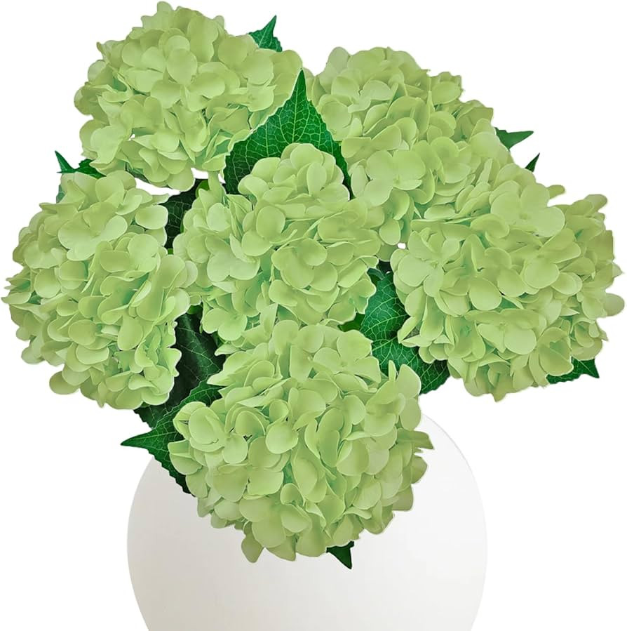 6PCS Green Hydrangea Artificial Flowers arrangments, Bulk Silk Fake Flower with Stems, Faux Hydra... | Amazon (US)