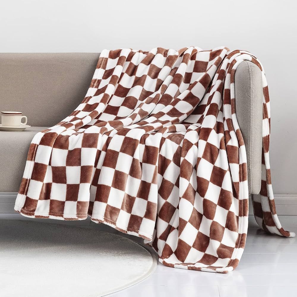 LOMAO Throw Blankets Flannel Blanket with Checkerboard Grid Pattern Soft Throw Blanket for Couch,... | Amazon (US)