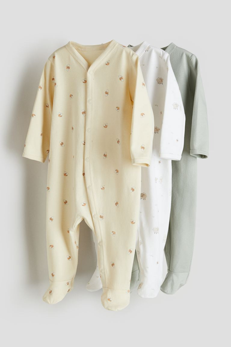 3-pack Pajama Jumpsuits with Covered Feet - Light dusty yellow/bumblebees - Kids | H&M US | H&M (US + CA)