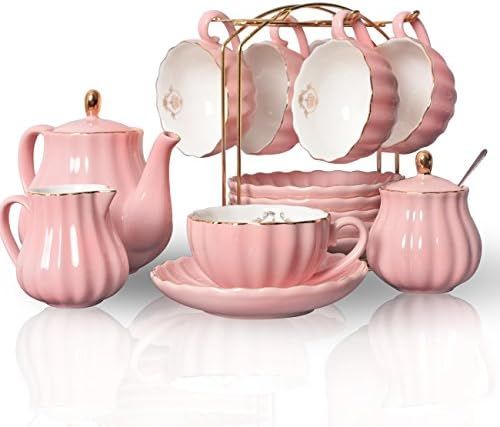 Porcelain Tea Sets British Royal Series, 8 OZ Cups & Saucer Service for 6, with Teapot Sugar Bowl... | Amazon (US)