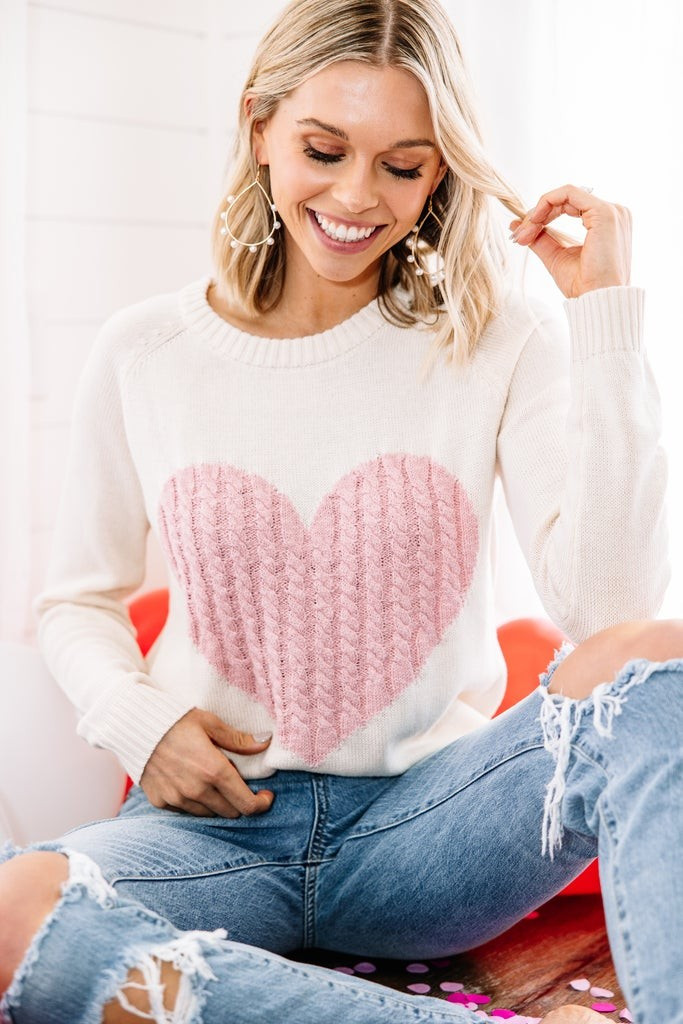 All For Love Oatmeal and Pink Heart Sweater | The Mint Julep Boutique